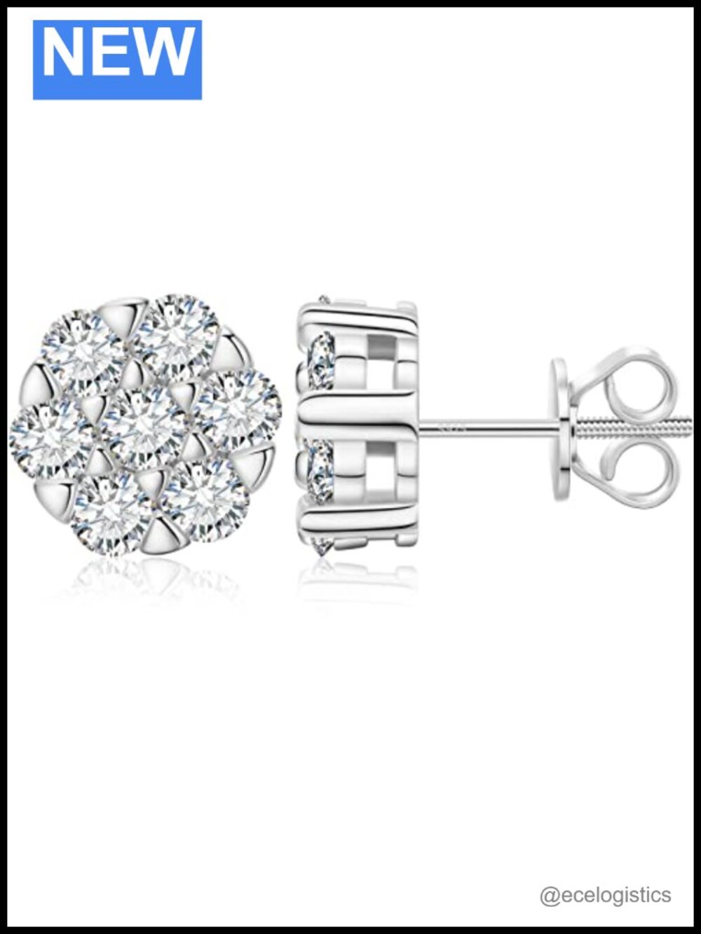 Moissanite Cluster Earrings 1.4 Cttw 7 Stone Flower Studs 18k Gold Plated S925